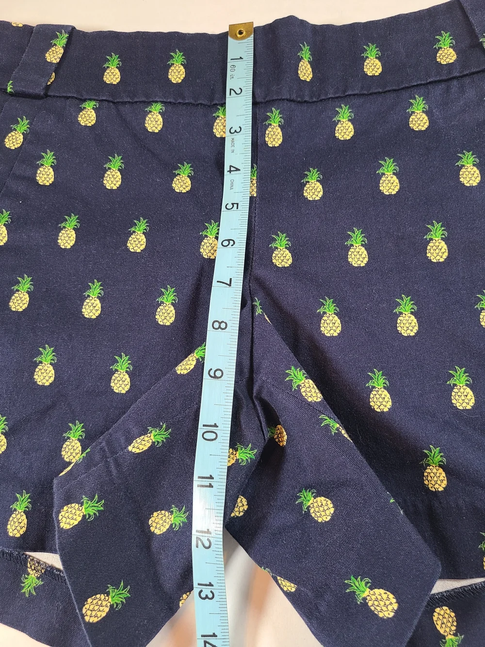 J. Crew Womens 6 Cotton Blend Navy Pineapple-Print Chino Shorts Side Zip